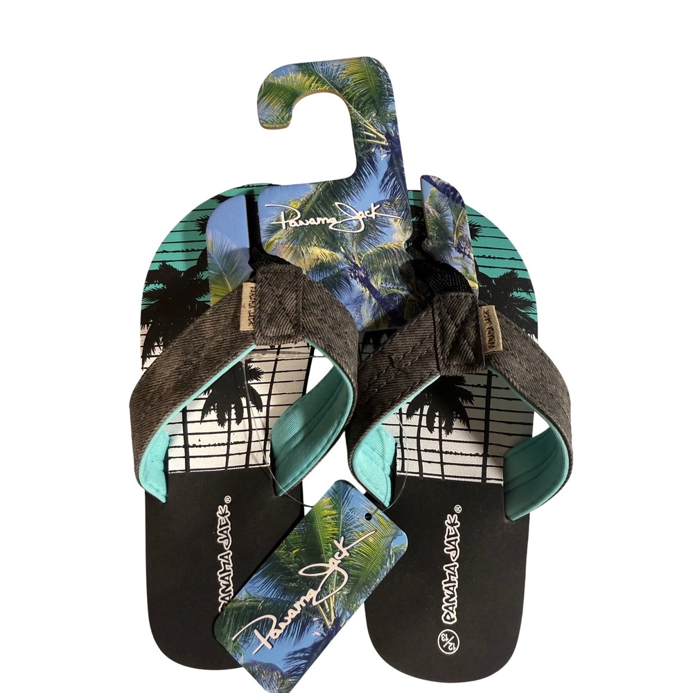 Panama Jack Boys Flip Flops Palm Tree Graphic Sandals Black Grey FYS2160 12/13